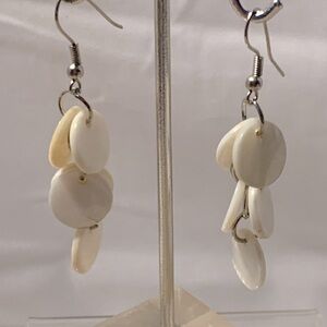 White Mother Of Pearl Disc Bead Dangle Earrings